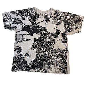 Apprime Courage Above All USMC T-Shirt Gray Size Large Soldier Tank Humvee AOP